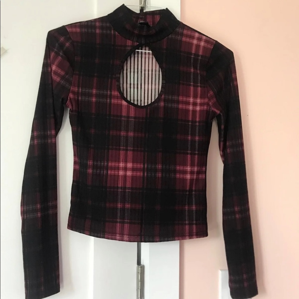 Plaid Keyhole Top
